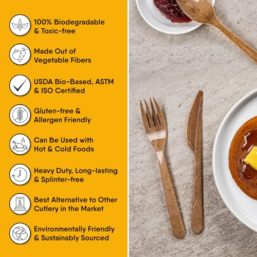 Brown 100 Pcs 6.7” Biodegradable Vegetable Fiber Disposable Knives - Heavy-Duty, Splinter-Free