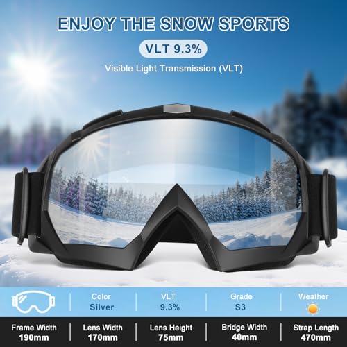 Ski Goggles with UV Protection - Silver (Vlt 9.3%)