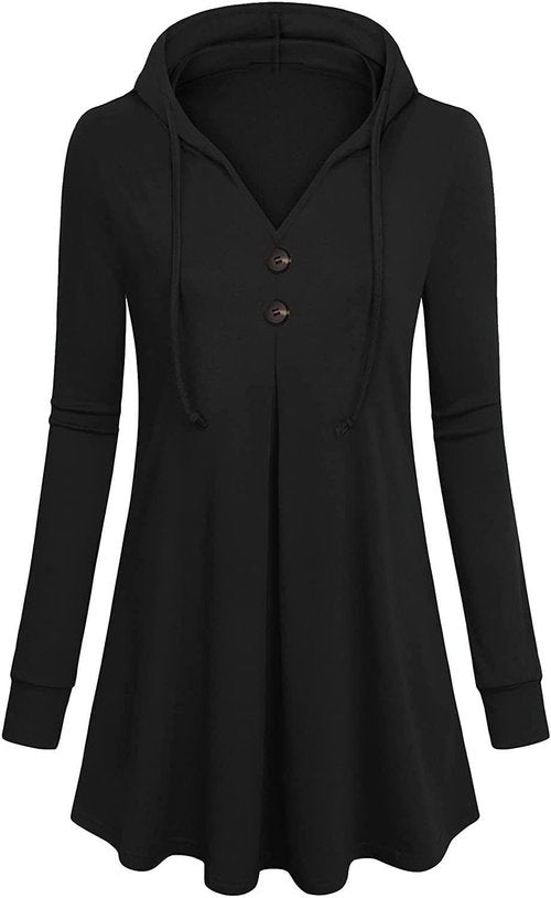 Bengbobar Women's Casual V-Neck Hoodie - Trendy Long Sleeve Pullover Top in Solid Color