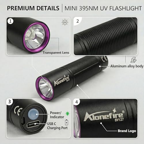 395nm UV Flashlight - USB-C Rechargeable Blacklight Detector