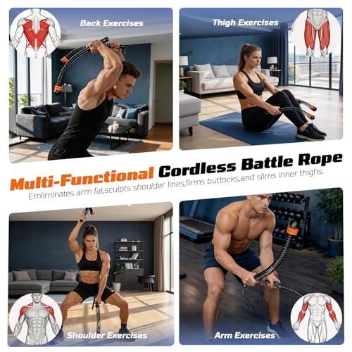 Adjustable Cordless Ropeless Battle Rope - Black - Non-Slip Handle