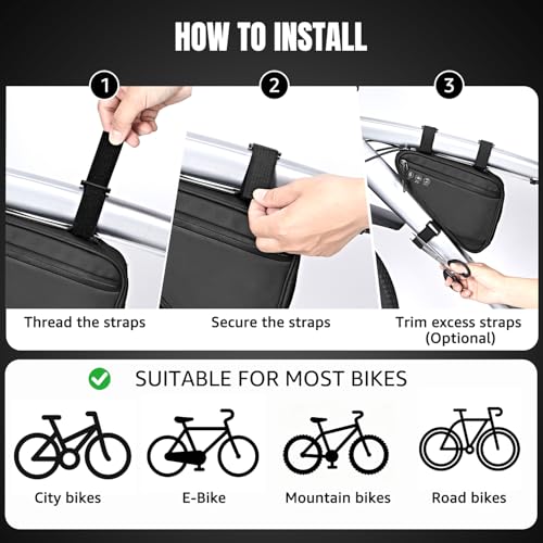 Bike Frame Bag - Water-Resistant Reflective Triangle Storage Bag, 2L - Black