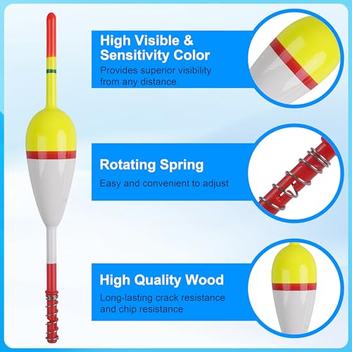 SILANON 1.97in x 0.91in x 5.63in Slip Bobbers, 10pcs — Wood Fishing Floats for Crappie, Catfish, Panfish, Walleye