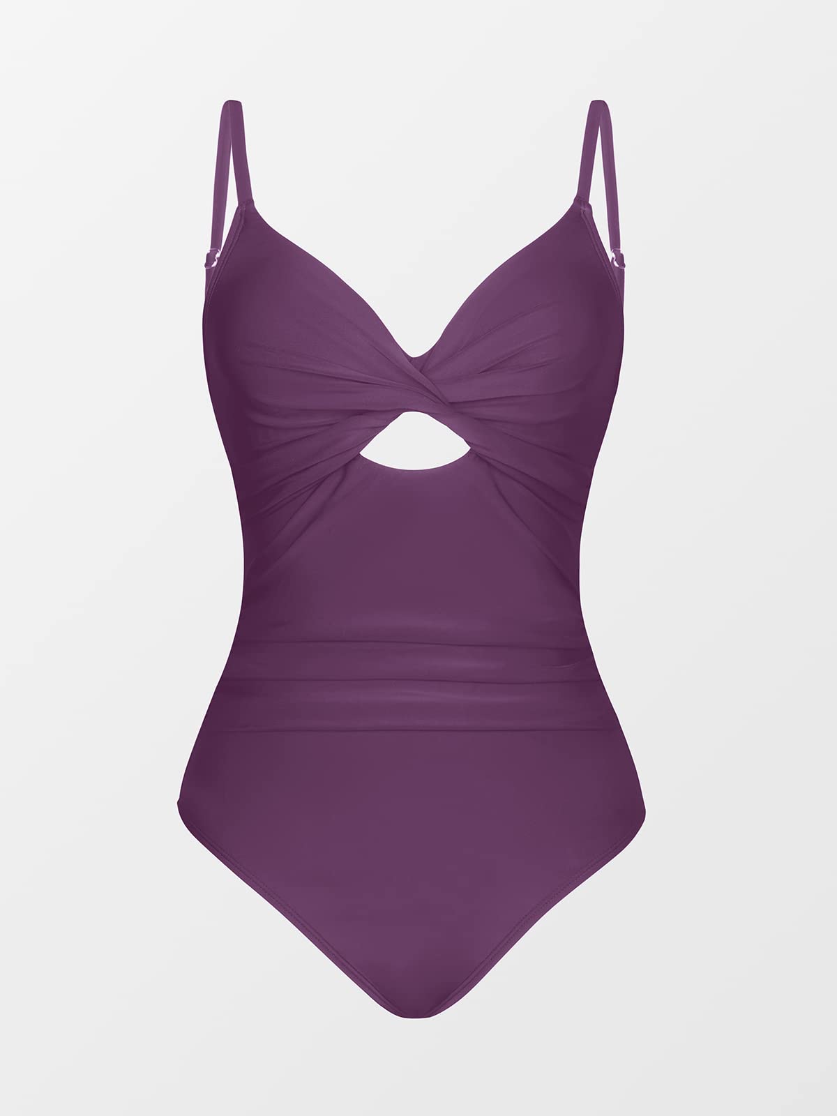 CUPSHE One Piece Swimsuit for Women Bathing Suits Twist Front Cutout Adjustable Straps Ruched Swimwear M, Dark Purple