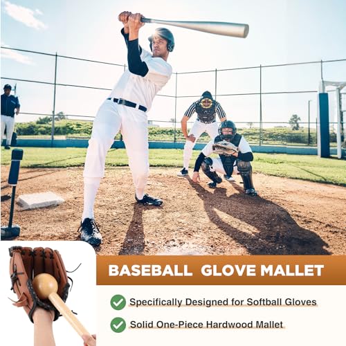 12-Inch Baseball Glove Mallet with Leather Rope - Natural Wood Color