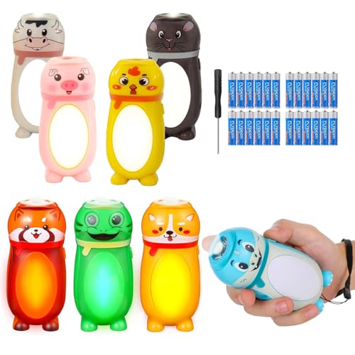 8 Pack Small Mini LED Flashlights for Kids Cute Animal AAA Flashlight Bulk- 2 in 1 Lantern Flashlight - Christmas Gifts Stocking Stuffers for Camping for Girls Boys Toddlers Halloween Gifts