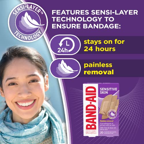 Band-Aid Brand Adhesive Bandages for Sensitive Skin, Hypoallergenic