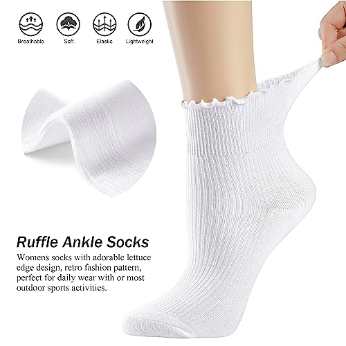 Cotton Ankle Socks - Ruffle Crew Style in Wine Red - 1 Pair