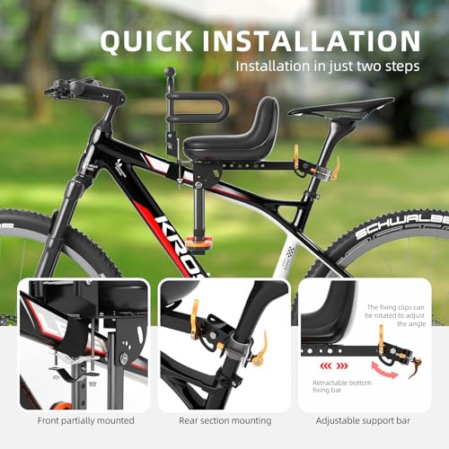 Child Bike Seat with Guardrail & Cushion - Black (Mountain Bike)