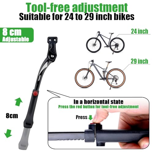 RBRL Bike Kickstand Aluminium Alloy Adjustable for 24-29'' Bikes, 77 lbs Capacity