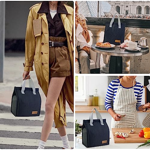 Minimalist Insulated Lunch Bag, Waterproof Small Lunch Tote - Black