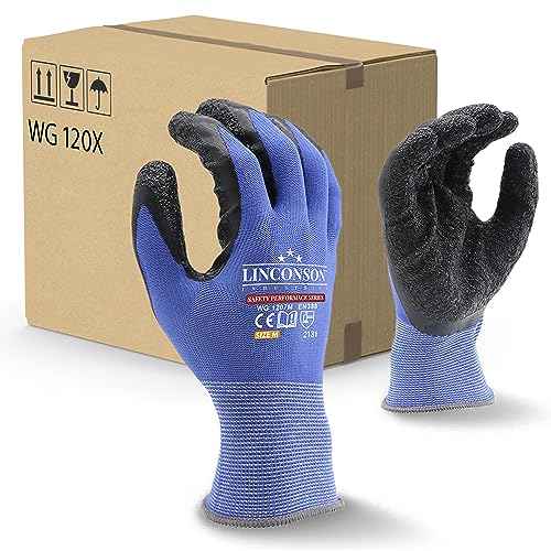 linconson 12 Pack Safety Performance Series Construction Mechanics Wrinkle Latex Work Gloves