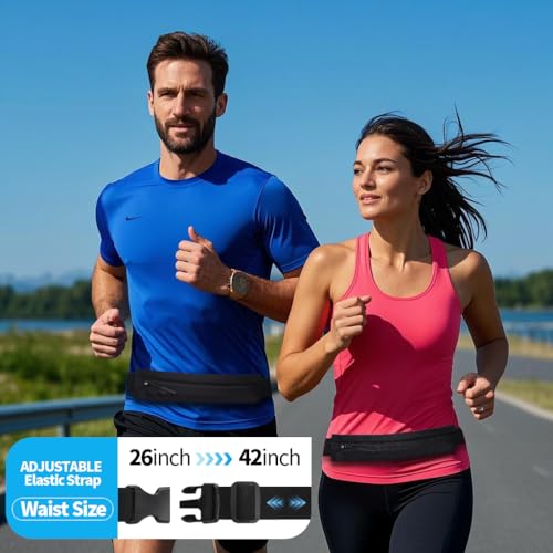 USHAKE Slim Running Belt for Women & Men - Black Nude, Bounce-Free Phone Fanny Pack