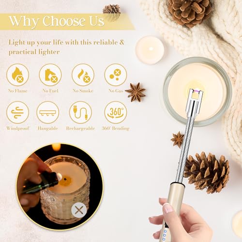 Electric Rechargeable Candle Lighter - Windproof Plasma Lighter - Gold