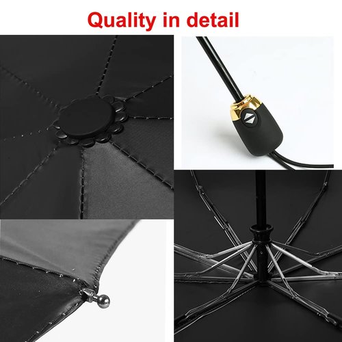Finex Mickey - White - Travel Compact Auto Folding Golf Umbrella with Auto Open Close One Button Handle & Wrist Strap
