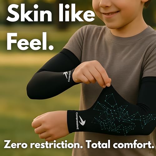 CompressionZ Kids Compression Sports Arm Sleeves Unisex | UV Sun Protection Volleyball Basketball Baseball Football