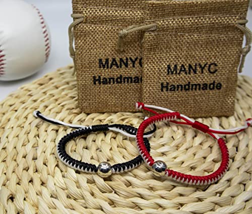 Baseball Bracelets - Adjustable Handmade Braided Wristbands, Red & Black 2PCS