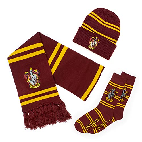 Culture Fly Harry Potter Red Knit Winter Bundle - Scarf Beanie Socks Gift Set