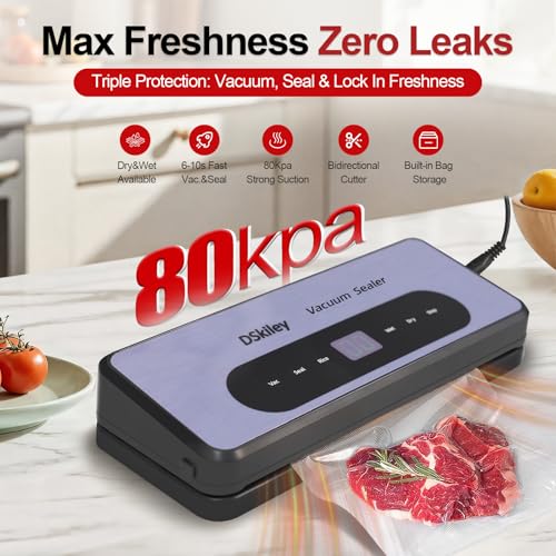 DSKiley Grey Vacuum Sealer Machine for Food Preservation, 80kPa Powerful Suction