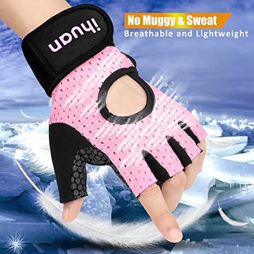 Weight Lifting Workout Gloves - Breathable Fingerless Gym Gloves - Pink, Medium