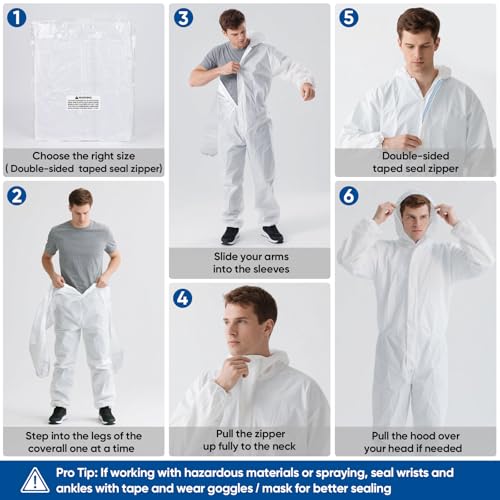 TICONN Hazmat Suit Disposable Coveralls, Full Body Protective Lab Coveralls, Breathable Paint Suit for Men Women