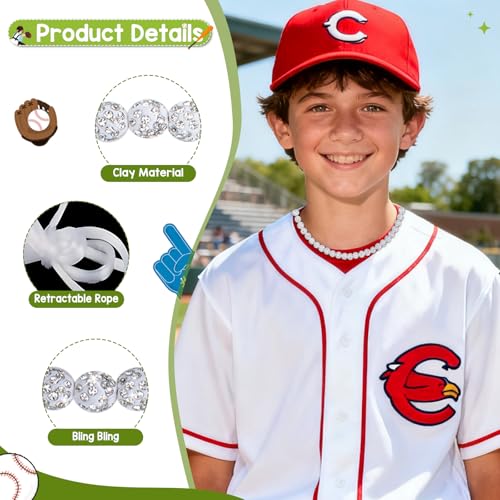 18 Inch Stretch Elastic Baseball Necklace for Boys - White