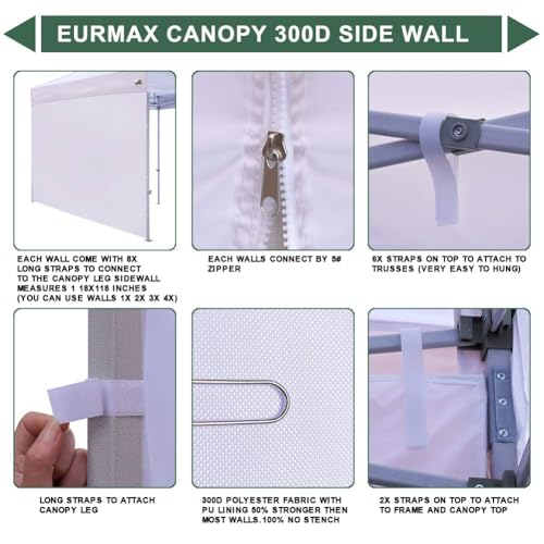 Eurmax SunWall Side Wall for 10x10 Canopy - Black, 1 Pack, Instant Setup