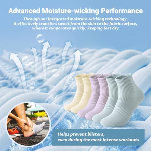 TooTooLong Women's Arch Compression Athletic Socks 6 Pairs Multi-Color Moisture-Wicking Seamless Toe