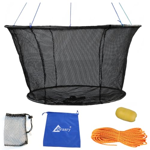 Drasry Collapsible Fishing Net 39.4x31.5in Rubber-Coated Bait Trap for Crayfish Crab Lobster Minnow Shrimp