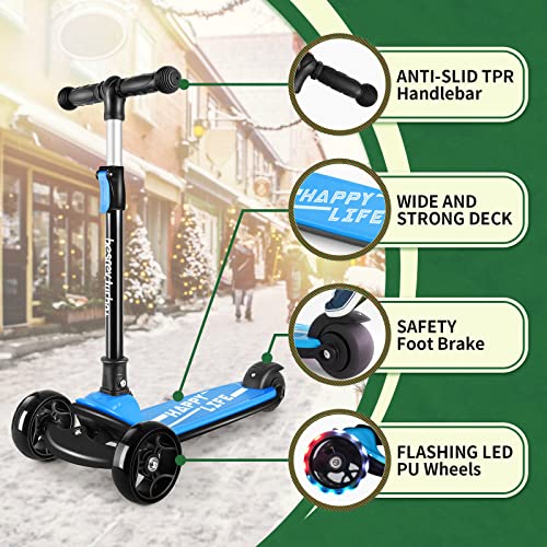 3-Wheel Kids Scooter with Adjustable Height & LED Light Wheels