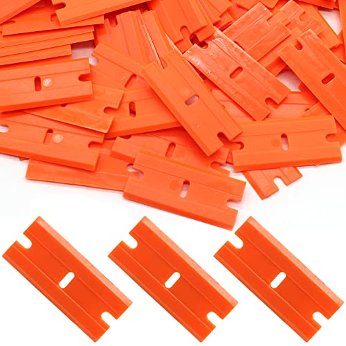 100pcs Plastic Razor Blades, Double Edged Plastic Scraper Blades Replacement for Plastic Razor Scraper Tool for Decals, Adhesive Labels, Stickers Removing Cleaning