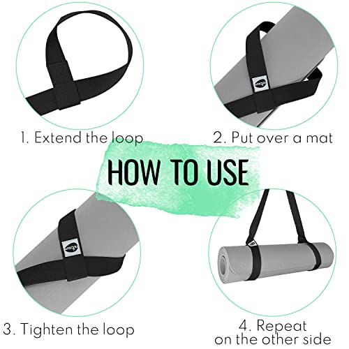 Yoga Mat Strap - Extra Soft Cotton Carrier Sling - Black, 64 IN