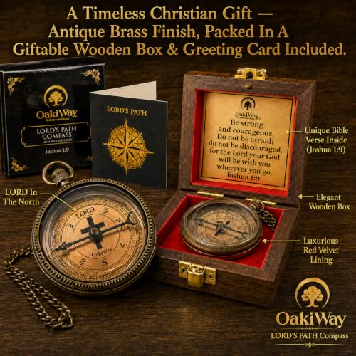 Lord's Path Compass - Antique Bronze with Joshua 1:9 - Christian Gift