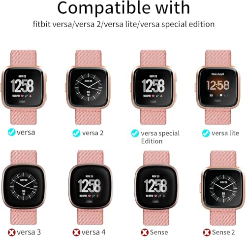 8 Pack Adjustable Elastic Bands for Fitbit Versa 2 - Starlight/Pine Green/Flesh Pink/Green Arrow/Aztec Blue/Black/Smoke Purple/Wine R