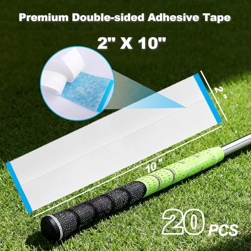Professional Golf Grip Tape Strips - 20 Pack, 2" x 10" Double-Sided