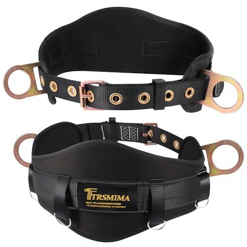 TRSMIMA Safety Harness Climbing Belt - Black Body Fall Protection Men Roof Tree Work Waist-Tongue Buckle Pad D-Ring