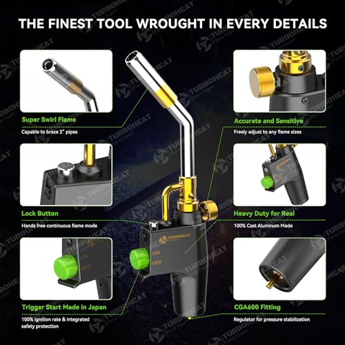 Heavy-Duty Propane Torch Head with Metal Handle & Auto-Igniter - for Propane/MAPP Gas (Cylinder Not Included) - Industrial Torch for Welding, Soldering, Brazing