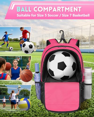 Pink Girls Soccer Backpack with Ball Holder & Shoe Compartment by MATEIN