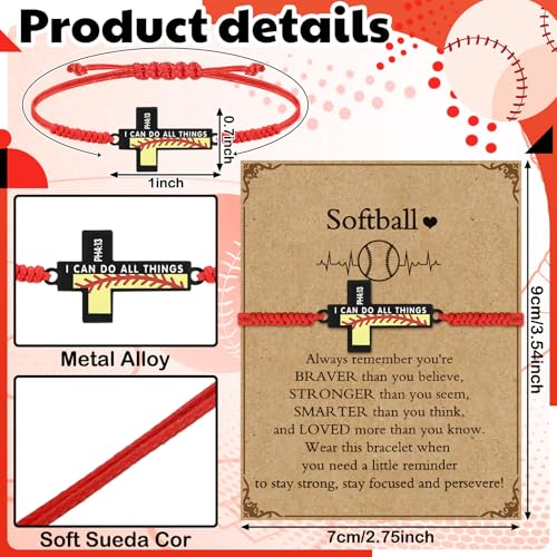 Adjustable Softball Charm Bracelet with Inspirational Card - Black