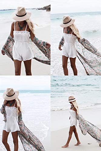 Zoye Chen Women's Coffee Floral Print Loose Kimono Cardigan Cover Up