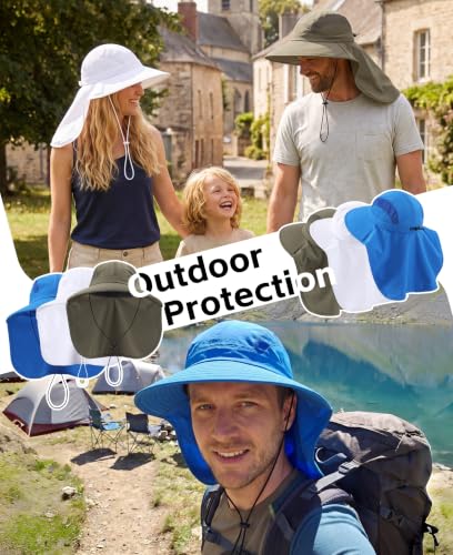 Home Prefer UPF 50+ Sun Hat for Men & Women with Neck Flap, Wide Brim, White