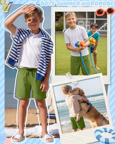 Boys Swim Trunks with Compression Liner - Grass Green, 13-14 Years