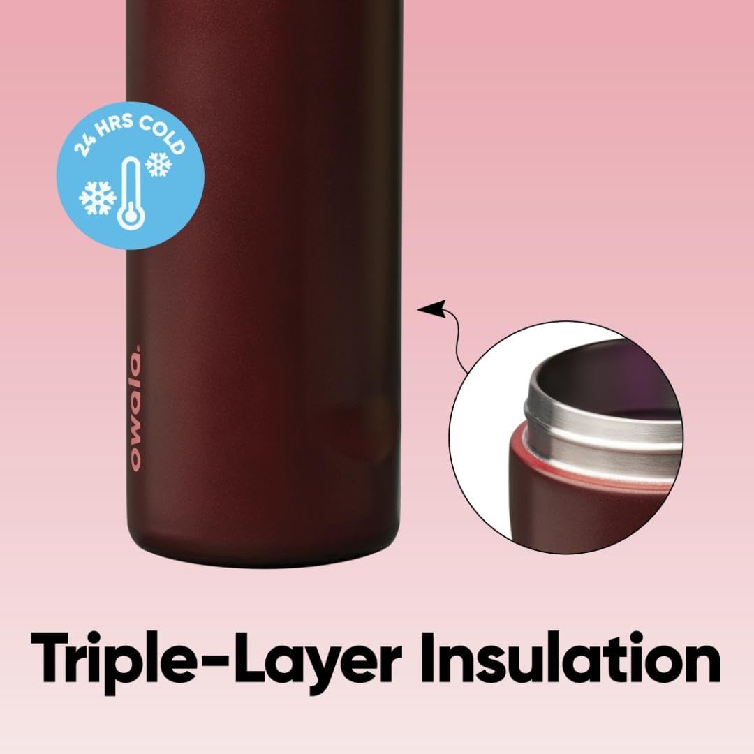 Owala FreeSip Insulated Stainless Steel Water Bottle - BPA-Free, 24 Oz, Black Cherry | Perfect for Travel