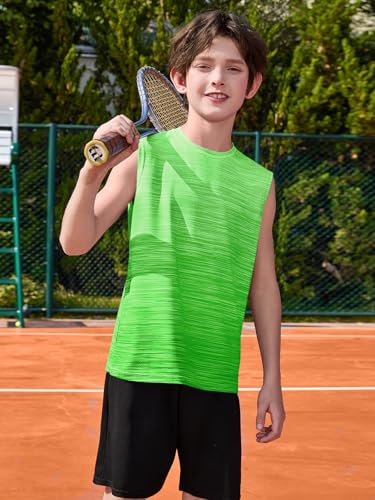 Boys Gradient Athletic Tank Top - Kids Dry Fit Sleeveless Shirt, Neon Green, 7-8 Years