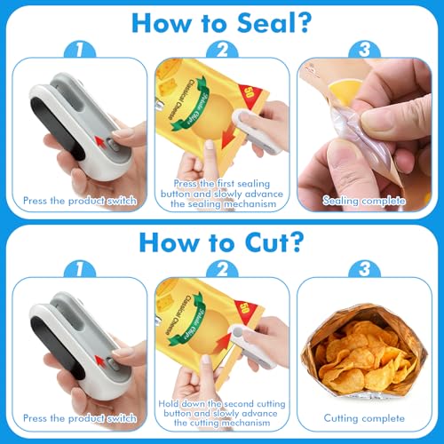 Tiefenets 2-in-1 Mini Bag Sealer & Cutter Portable USB Rechargeable Food Saver