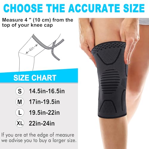 Copper Knee Brace Compression Sleeve Support - 2 Pack Black & Dark Grey Medium