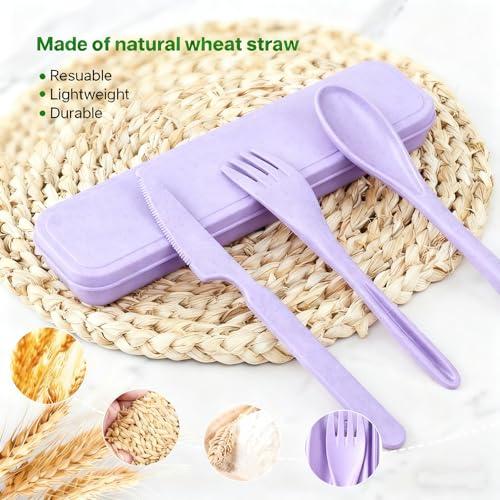 Wheat Straw Travel Utensil Set with Case - Purple