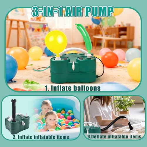 PCFING Portable Electric Balloon Pump 3-in-1 Green Dual Nozzle