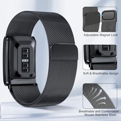 Omee Black Milanese Loop Metal Watch Band for Whoop 5.0, Peak & Life/MG