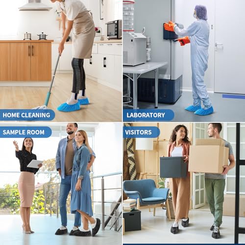 HUADYMEET Shoe Covers Disposable Non Slip For Indoors 100Pack(50 Pairs) Waterproof Shoes Protector Cover Durable Boot Booties Covers Fits up to size 11 US Men and 13 US Women,Large,Blue